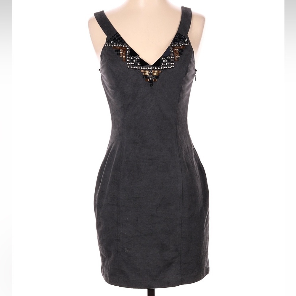 Bebe Addiction Collection Jeweled Grey Fitted Cocktail Party Dress Size Small S